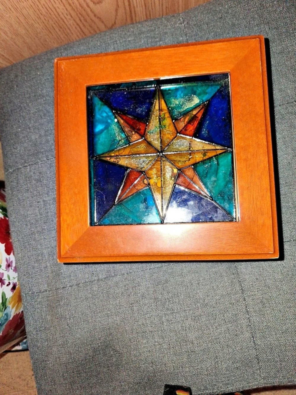Art Night Stained Glass Star Decorative Box Blue & Brown
